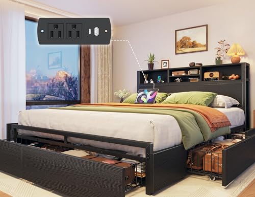 6-Drawer Storage Bed with Charging Station